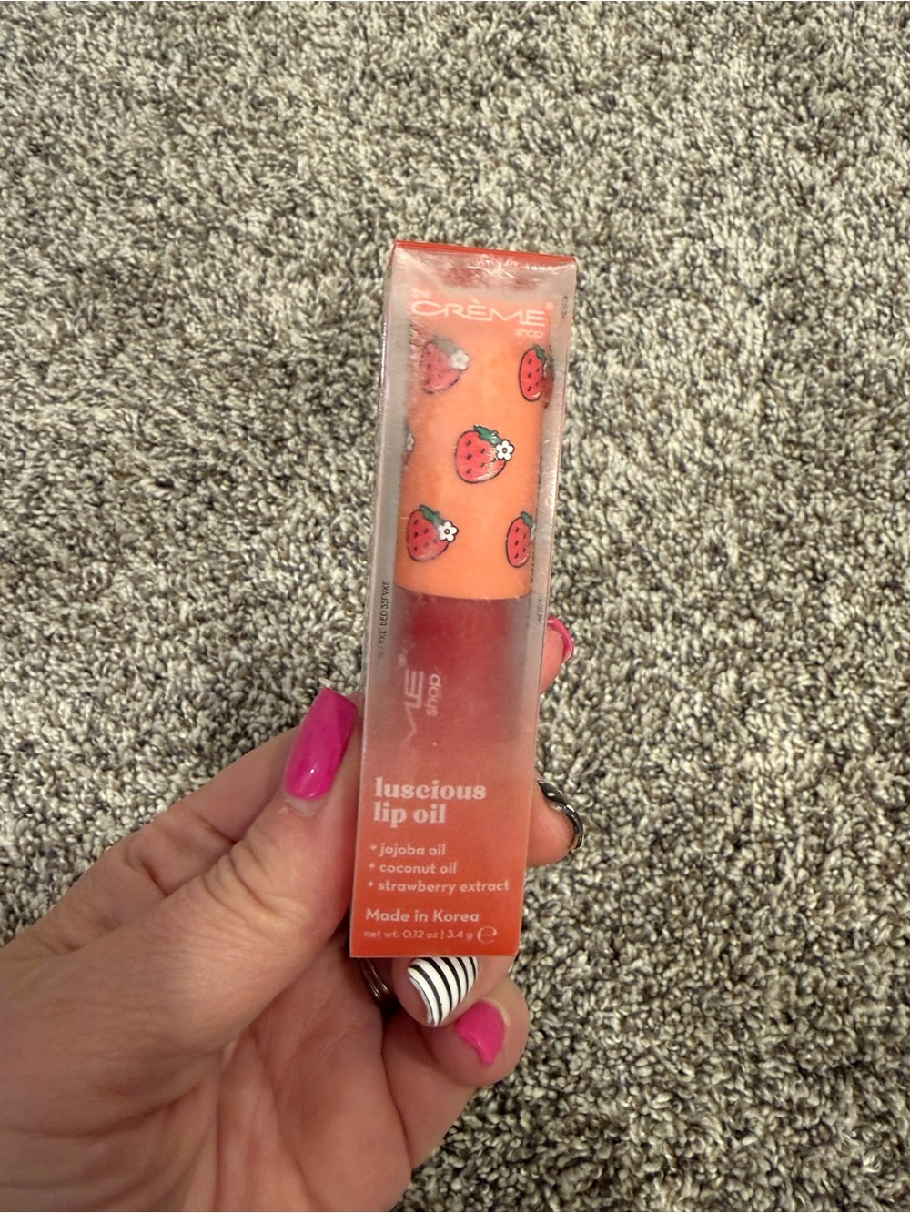 The Crème Shop Luscious Lip Oil Strawberry Jelly Jojoba Coconut Oil NIB
